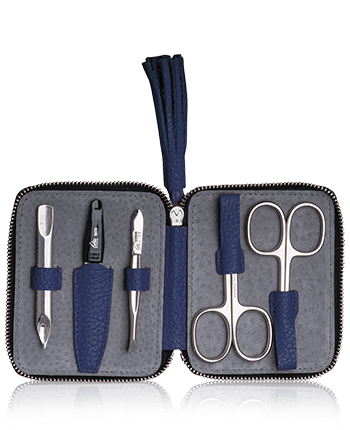 Erbe Solingen Manicure etui van leer met ritssluiting en hanger in marineblauw (5-teilig)