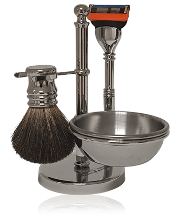 Golddachs Scheersets Chromen scheerset met zeepbakje, dassenharen borstel & Fusion scheermes (4-teilig)