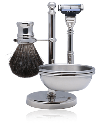 Golddachs Scheersets Chromen scheerset met zeepbakje, dassenharen borstel & MACH3 scheermes (4-teilig)