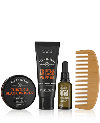 Scottish Fine Soaps Men's Grooming Thistle & Black Pepper Set voor gezicht en baard met baardbalsem