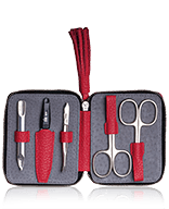 Erbe Solingen Manicure etui van leer met ritssluiting en hanger in rood Manicureset 5-teilig