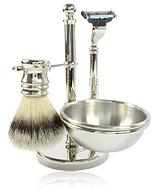 Golddachs Scheersets Chromen scheerset met zeepbakje, synthetische haarborstel & MACH3 scheermes Scheer‑set 4-teilig