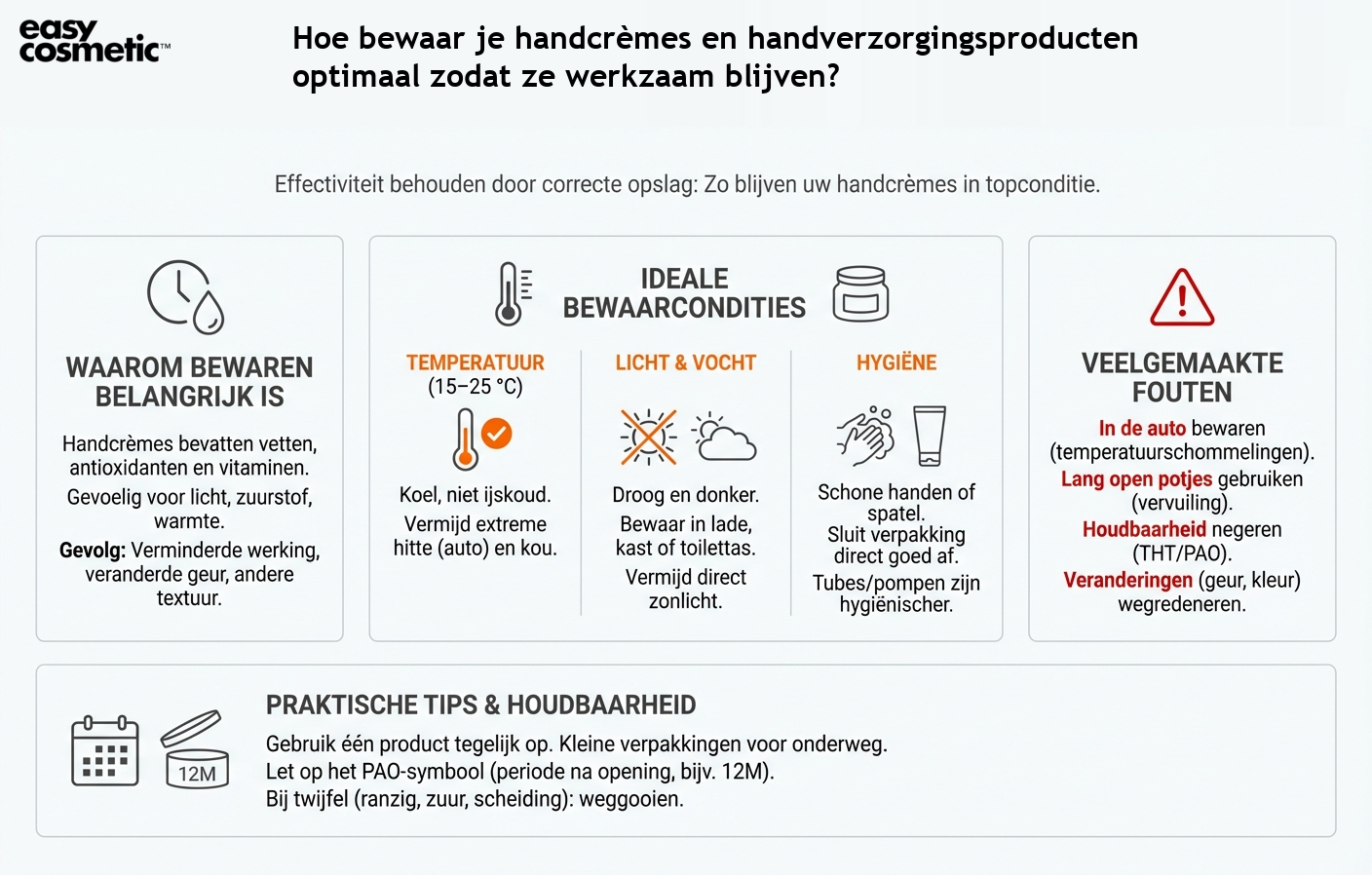 Hoe bewaar je handcrèmes en handverzorgingsproducten optimaal zodat ze werkzaam blijven?