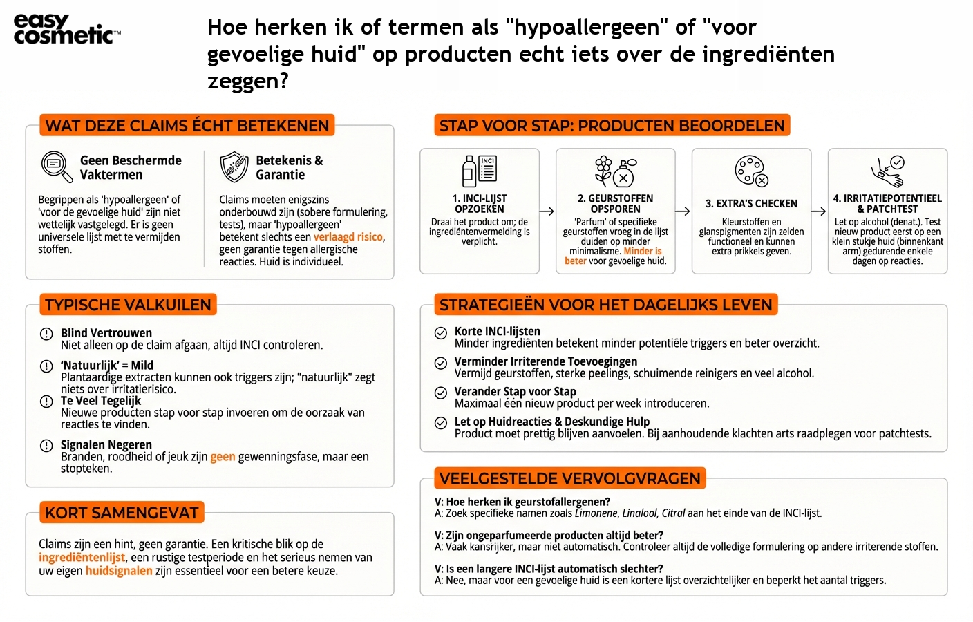 Hoe herken ik of termen als "hypoallergeen" of "voor gevoelige huid" op producten echt iets over de ingrediënten zeggen?