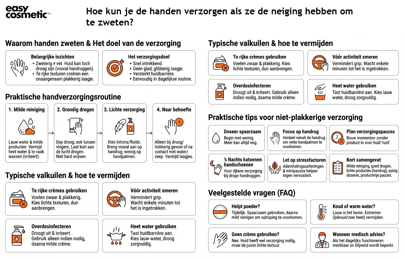 Hoe kun je de handen verzorgen als ze de neiging hebben om te zweten?