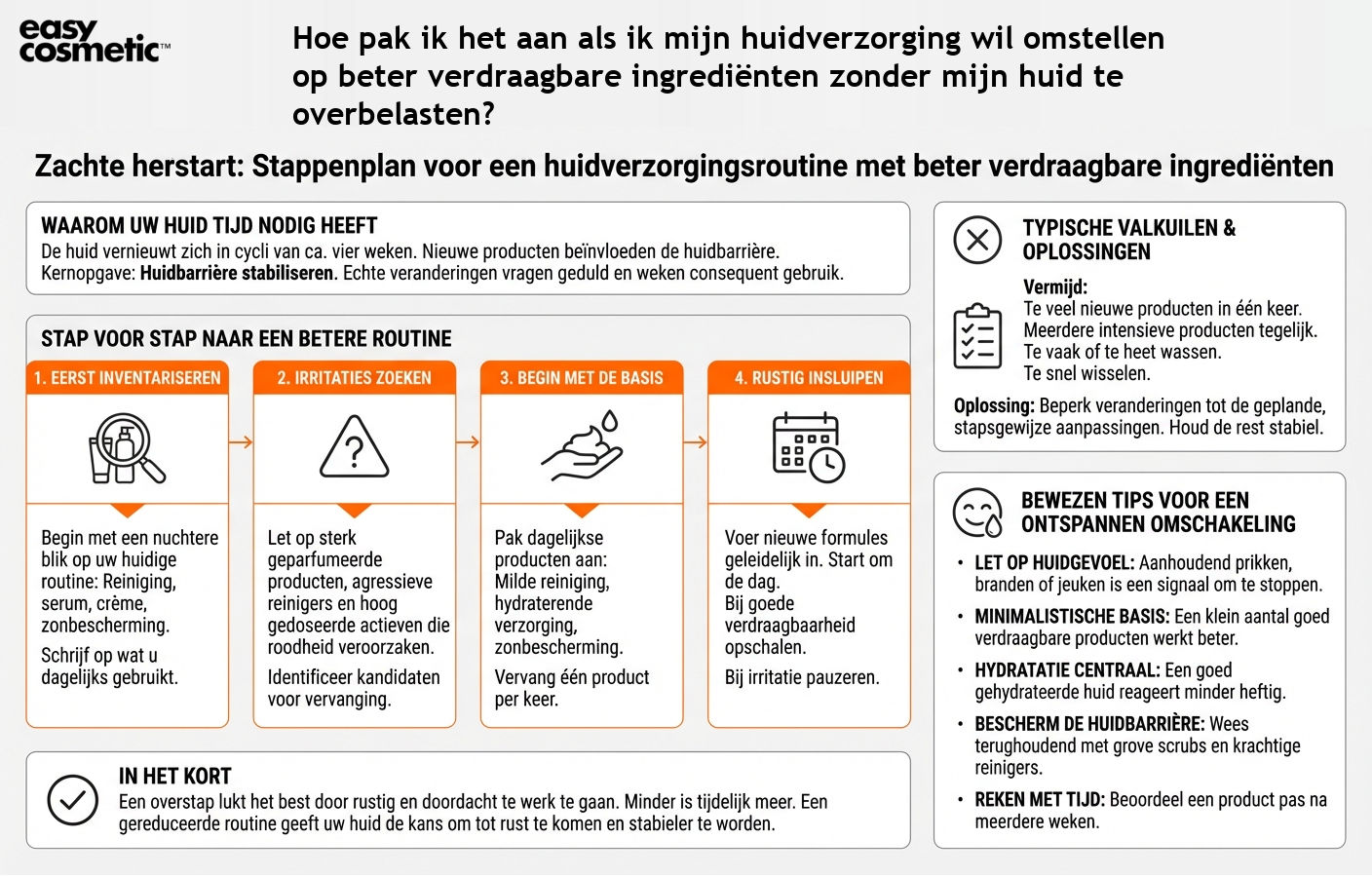 Hoe pak ik het aan als ik mijn huidverzorging wil omstellen op beter verdraagbare ingrediënten zonder mijn huid te overbelasten?