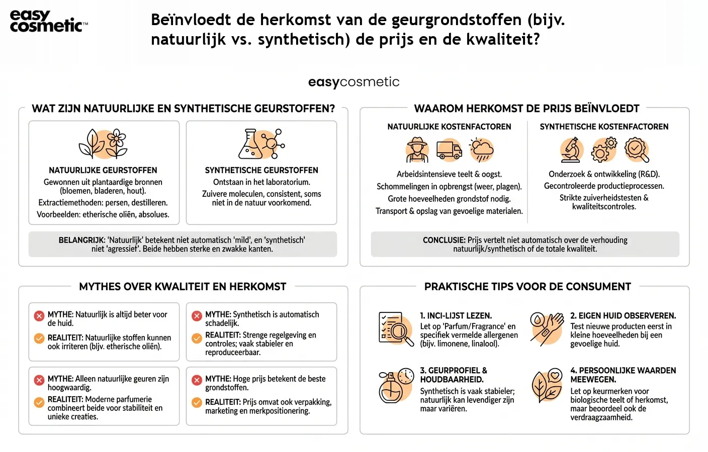 Beïnvloedt de herkomst van de geurgrondstoffen (bijv. natuurlijk vs. synthetisch) de prijs en de kwaliteit?