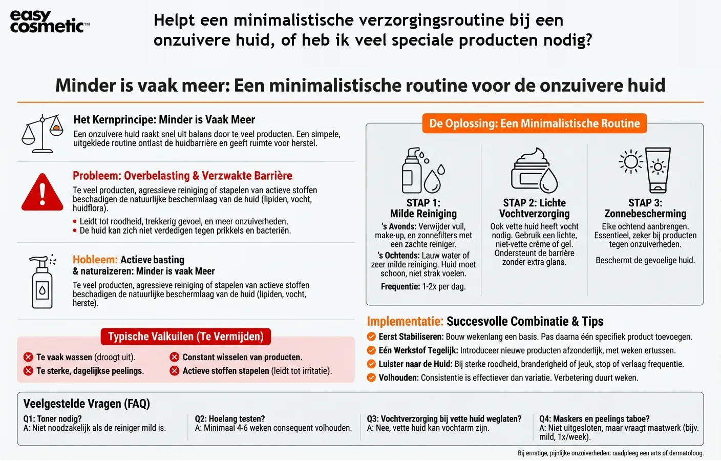 Helpt een minimalistische verzorgingsroutine bij een onzuivere huid, of heb ik veel speciale producten nodig?