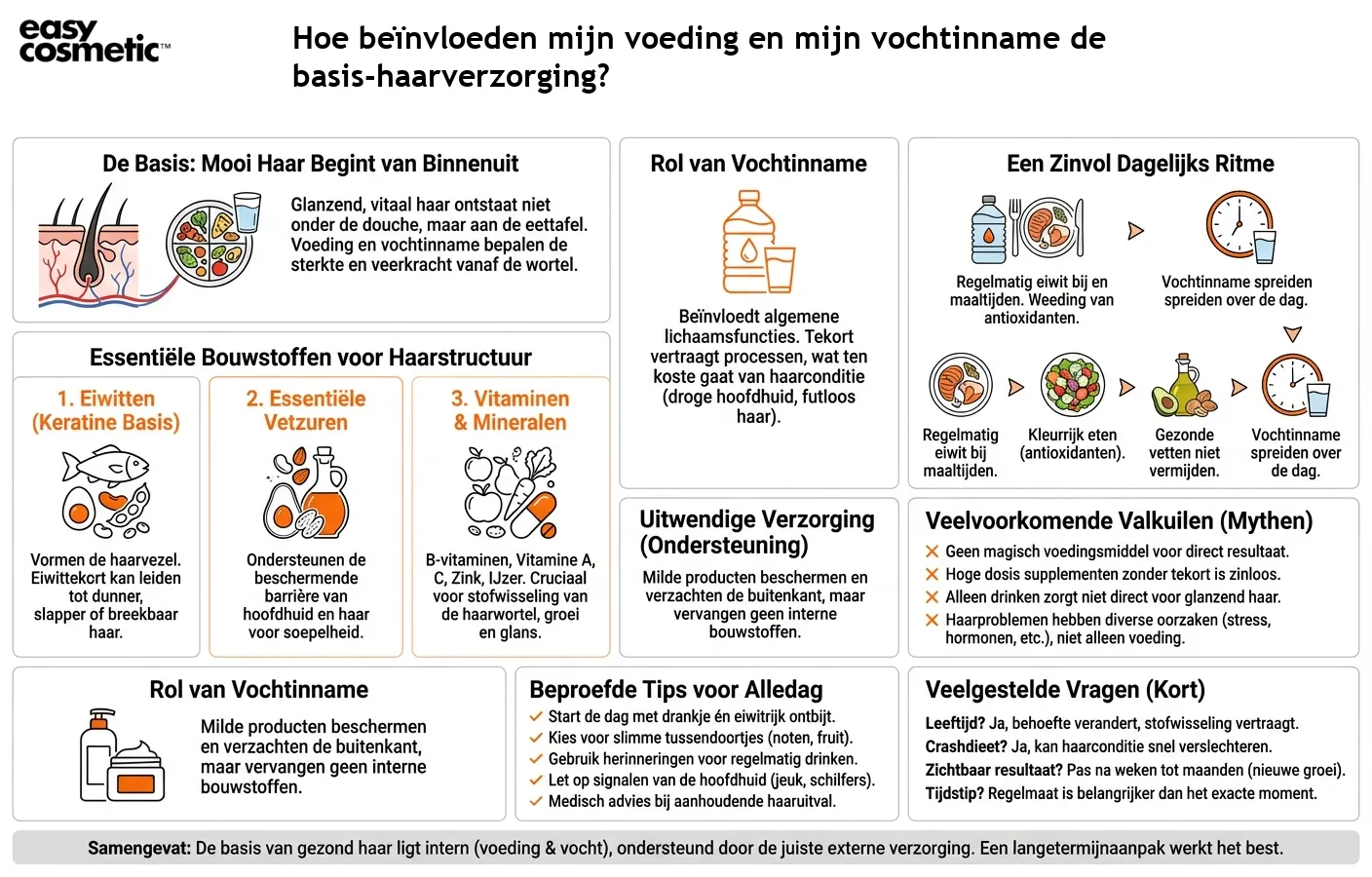 Hoe beïnvloeden mijn voeding en mijn vochtinname de basis-haarverzorging?