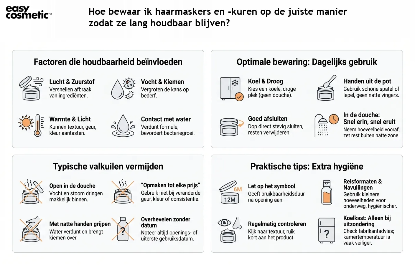 Hoe bewaar ik haarmaskers en -kuren op de juiste manier zodat ze lang houdbaar blijven?