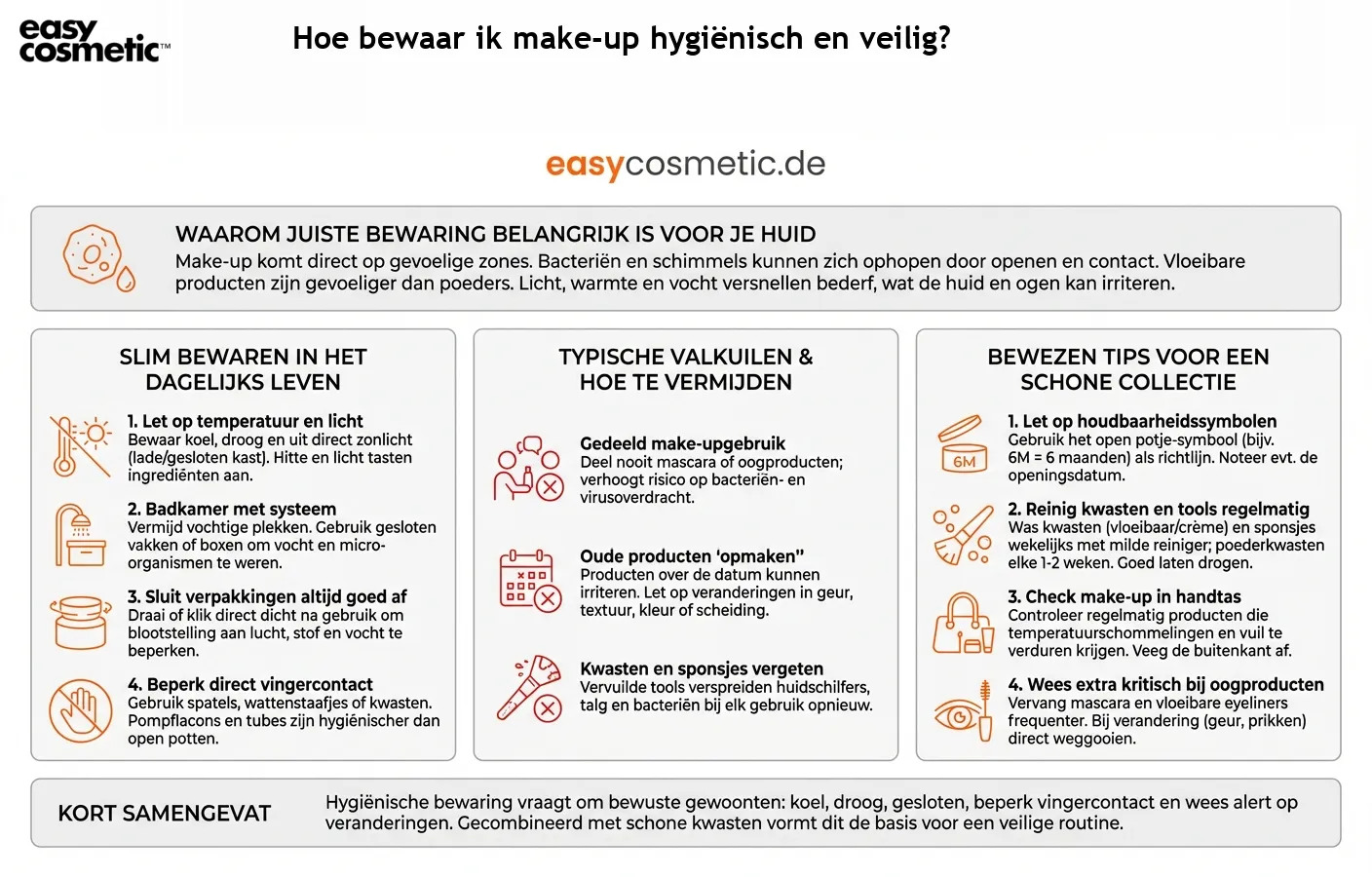 Hoe bewaar ik make-up hygiënisch en veilig?