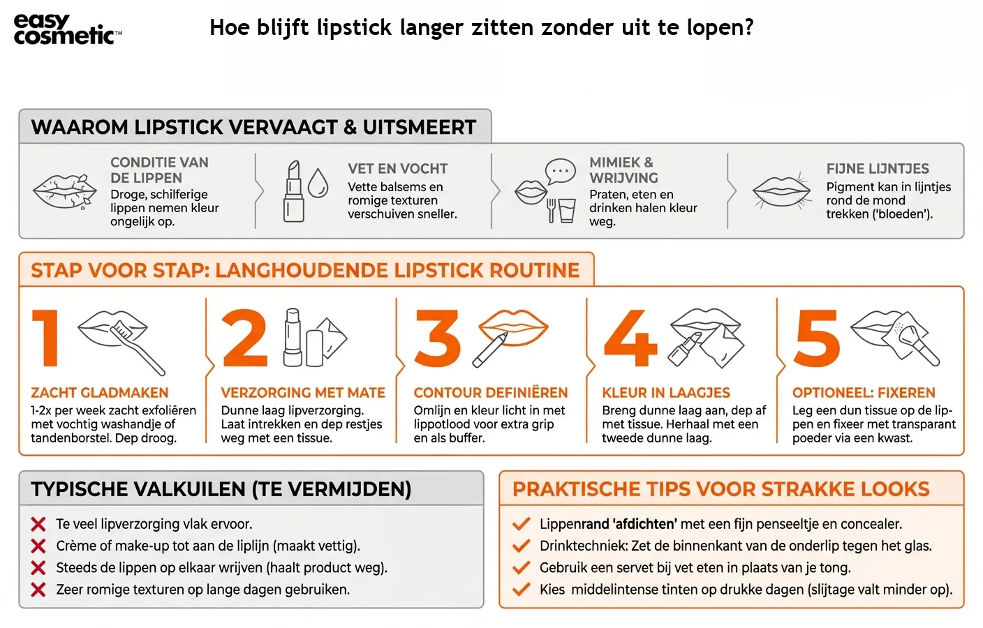 Hoe blijft lipstick langer zitten zonder uit te lopen?