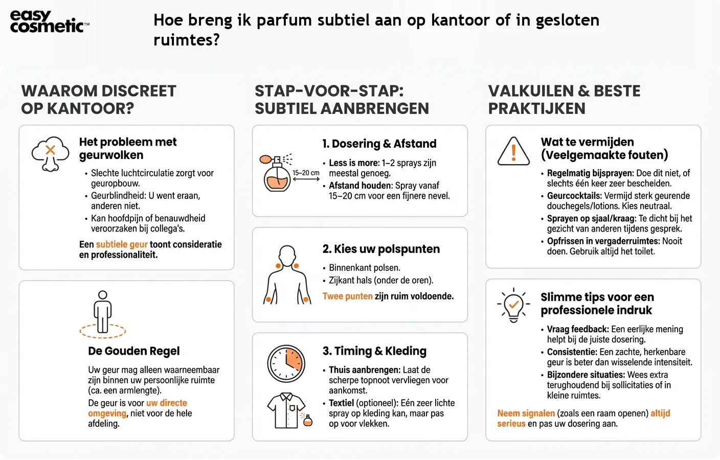Hoe breng ik parfum subtiel aan op kantoor of in gesloten ruimtes?