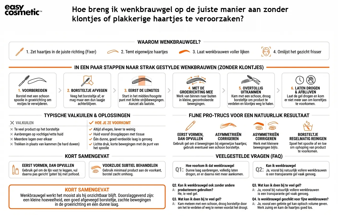 Hoe breng ik wenkbrauwgel op de juiste manier aan zonder klontjes of plakkerige haartjes te veroorzaken?