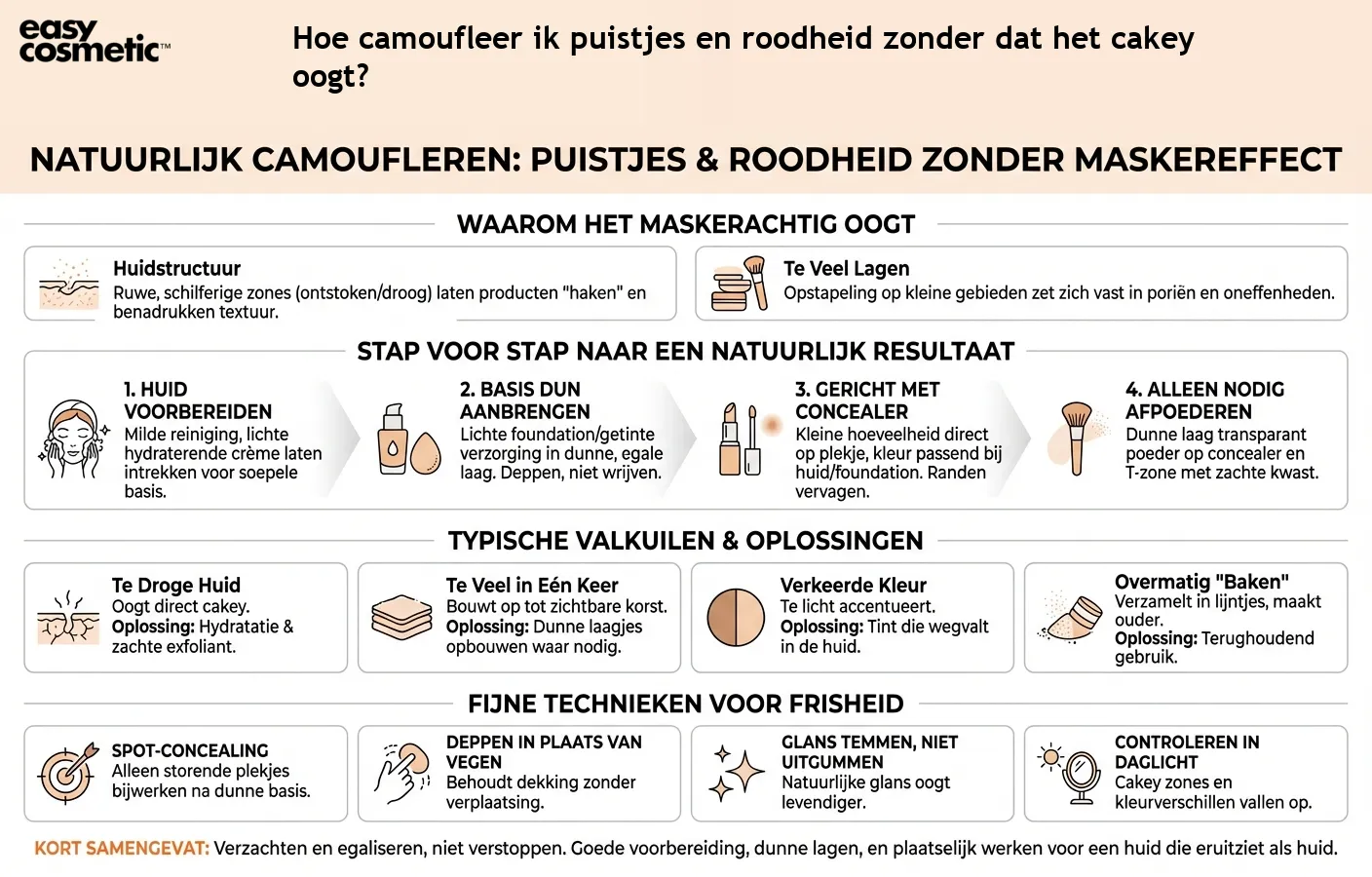 Hoe camoufleer ik puistjes en roodheid zonder dat het cakey oogt?