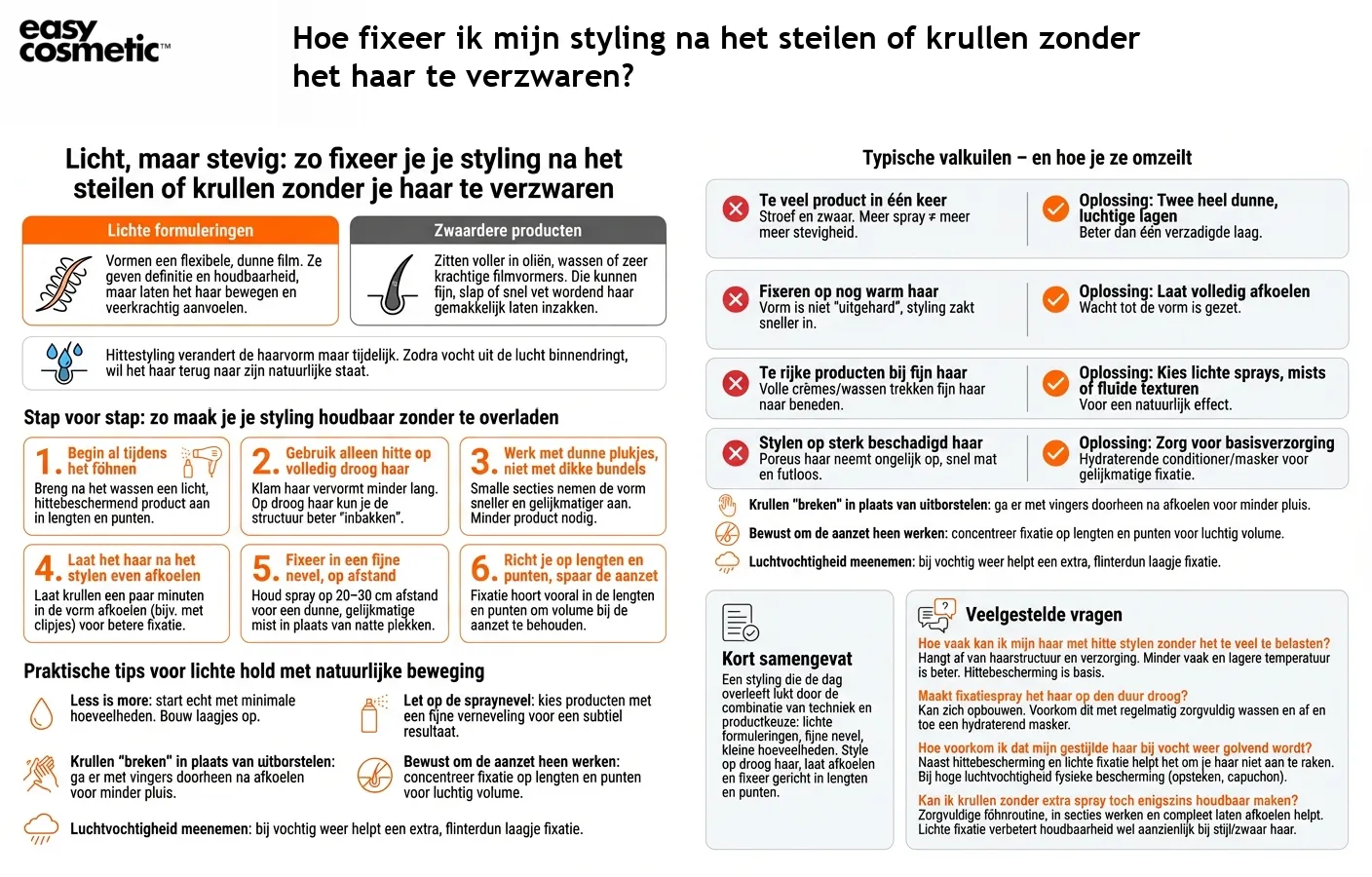 Hoe fixeer ik mijn styling na het steilen of krullen zonder het haar te verzwaren?