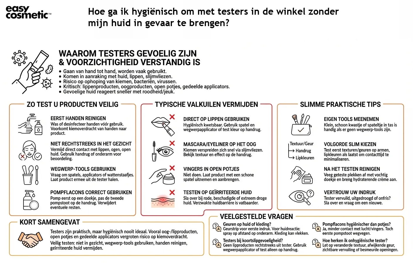 Hoe ga ik hygiënisch om met testers in de winkel zonder mijn huid in gevaar te brengen?
