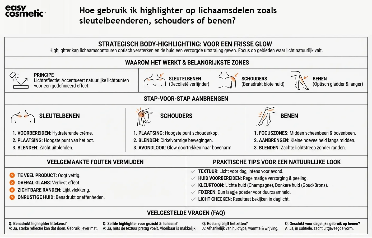 Hoe gebruik ik highlighter op lichaamsdelen zoals sleutelbeenderen, schouders of benen?
