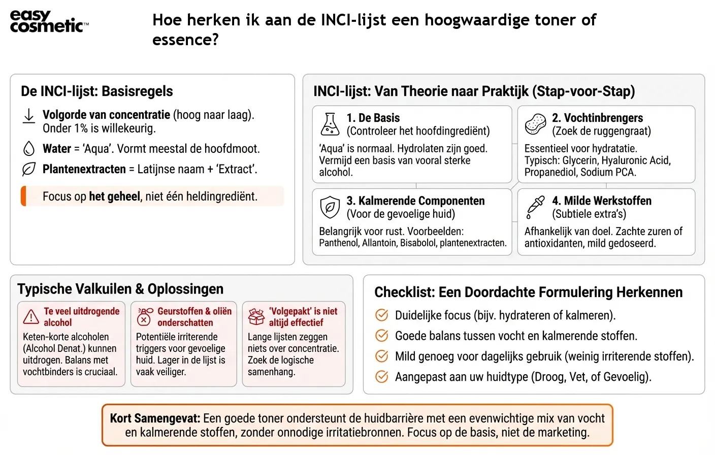 Hoe herken ik aan de INCI-lijst een hoogwaardige toner of essence?