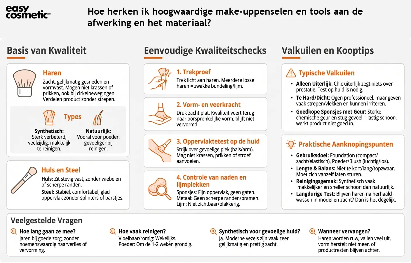 Hoe herken ik hoogwaardige make-uppenselen en tools aan de afwerking en het materiaal?