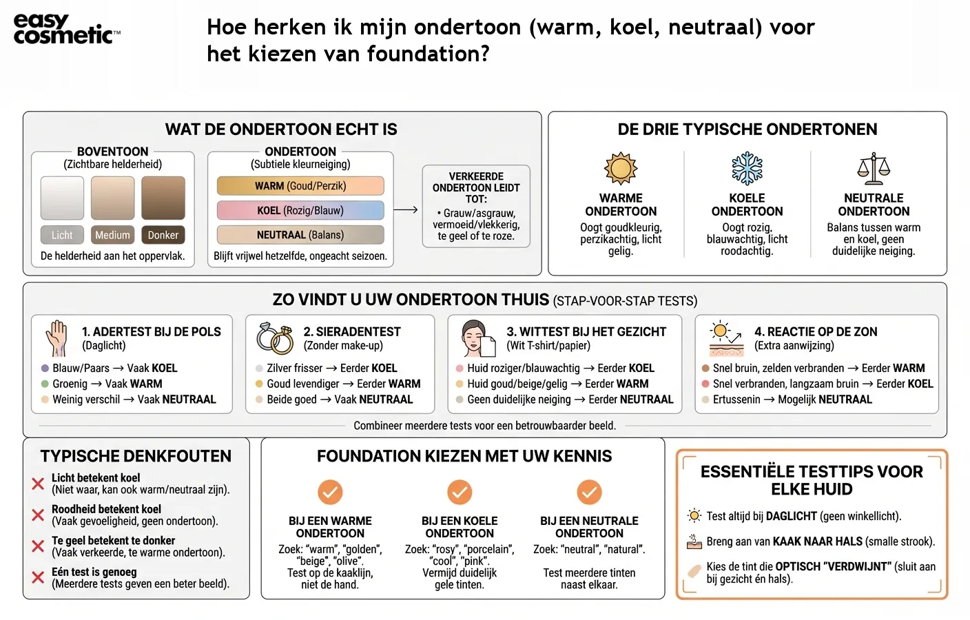 Hoe herken ik mijn ondertoon (warm, koel, neutraal) voor het kiezen van foundation?