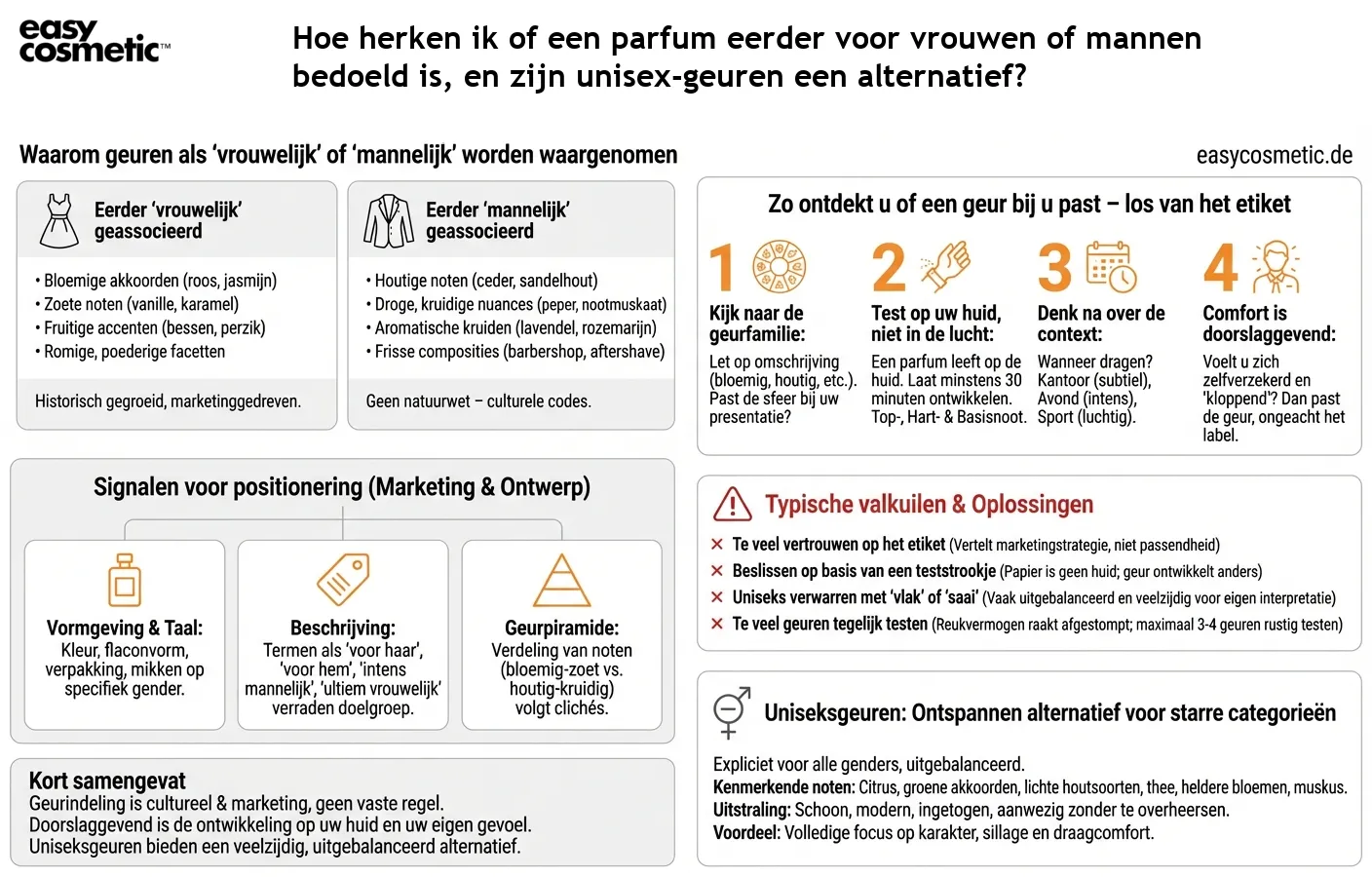 Hoe herken ik of een parfum eerder voor vrouwen of mannen bedoeld is, en zijn unisex-geuren een alternatief?