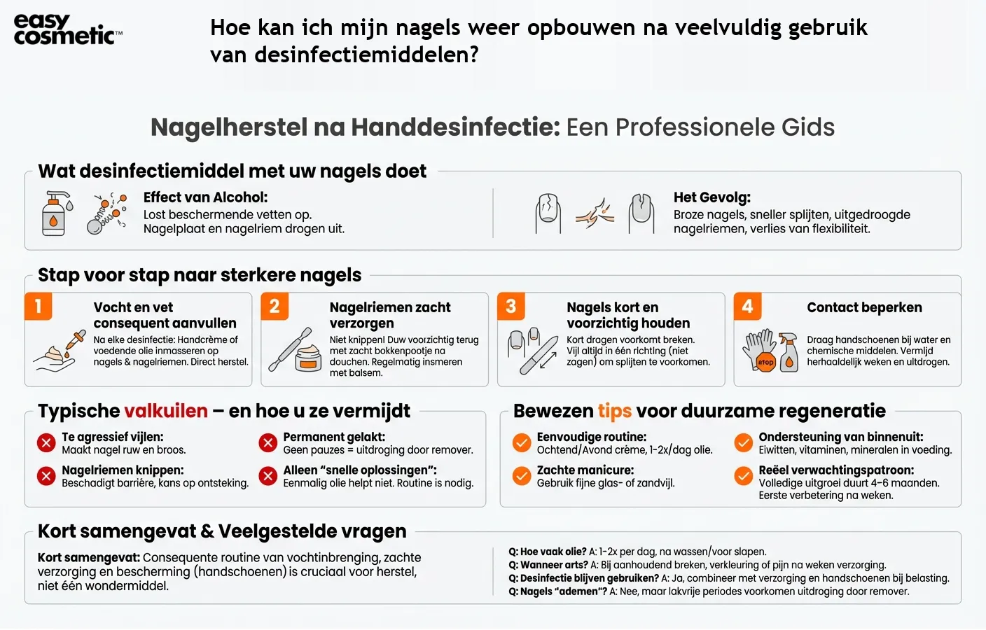 Hoe kan ich mijn nagels weer opbouwen na veelvuldig gebruik van desinfectiemiddelen?