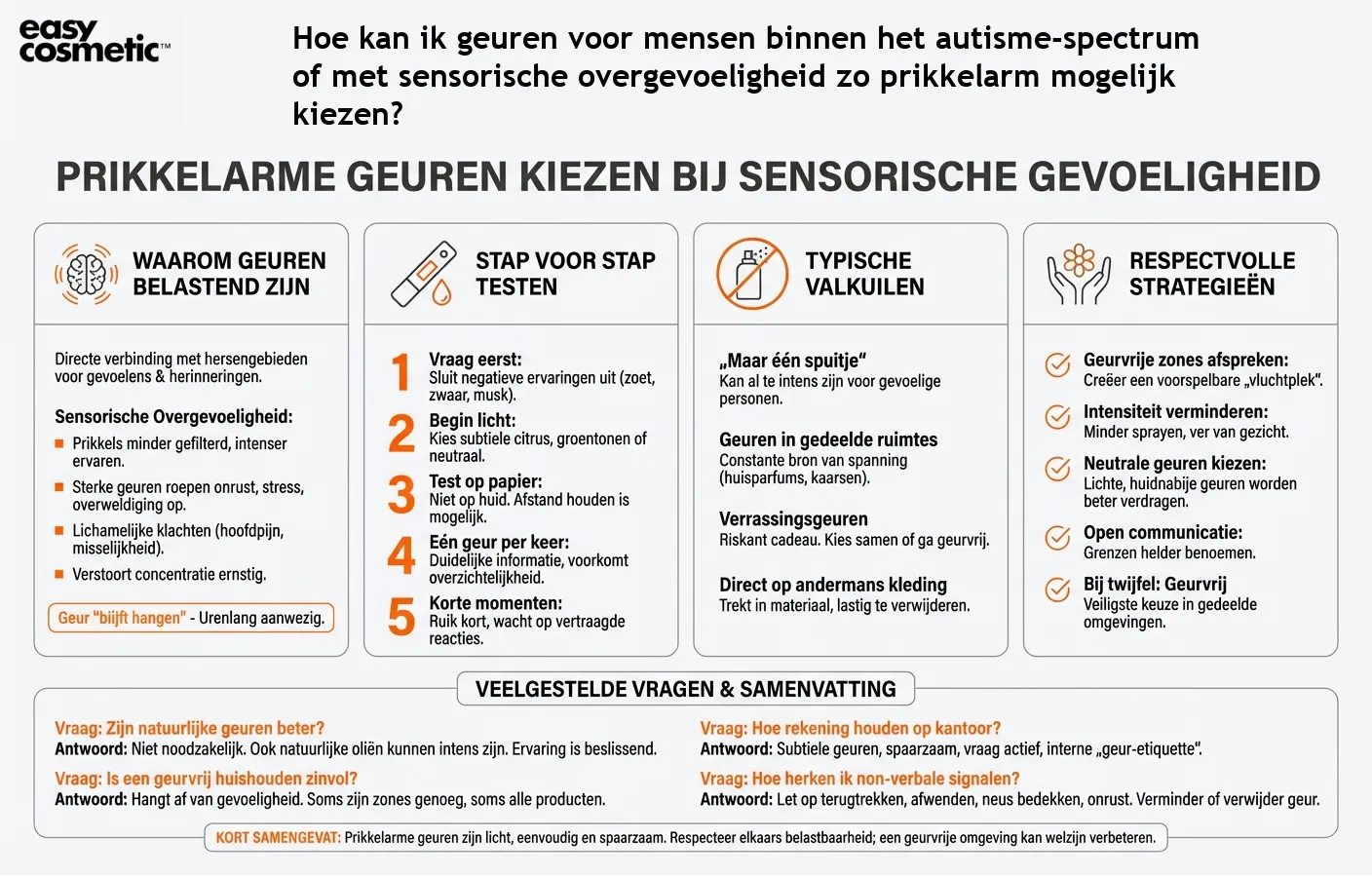 Hoe kan ik geuren voor mensen binnen het autisme-spectrum of met sensorische overgevoeligheid zo prikkelarm mogelijk kiezen?