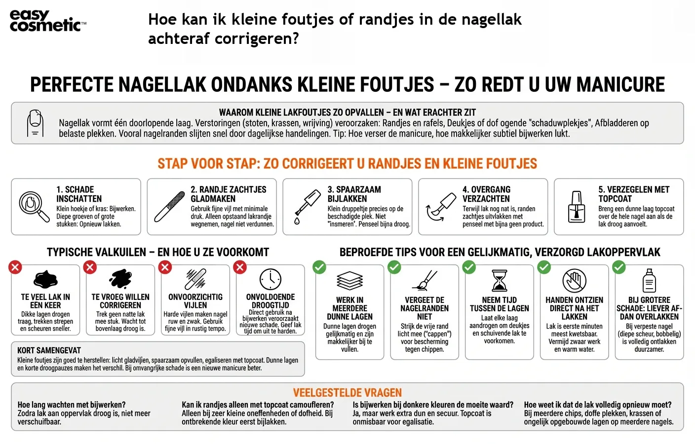 Hoe kan ik kleine foutjes of randjes in de nagellak achteraf corrigeren?