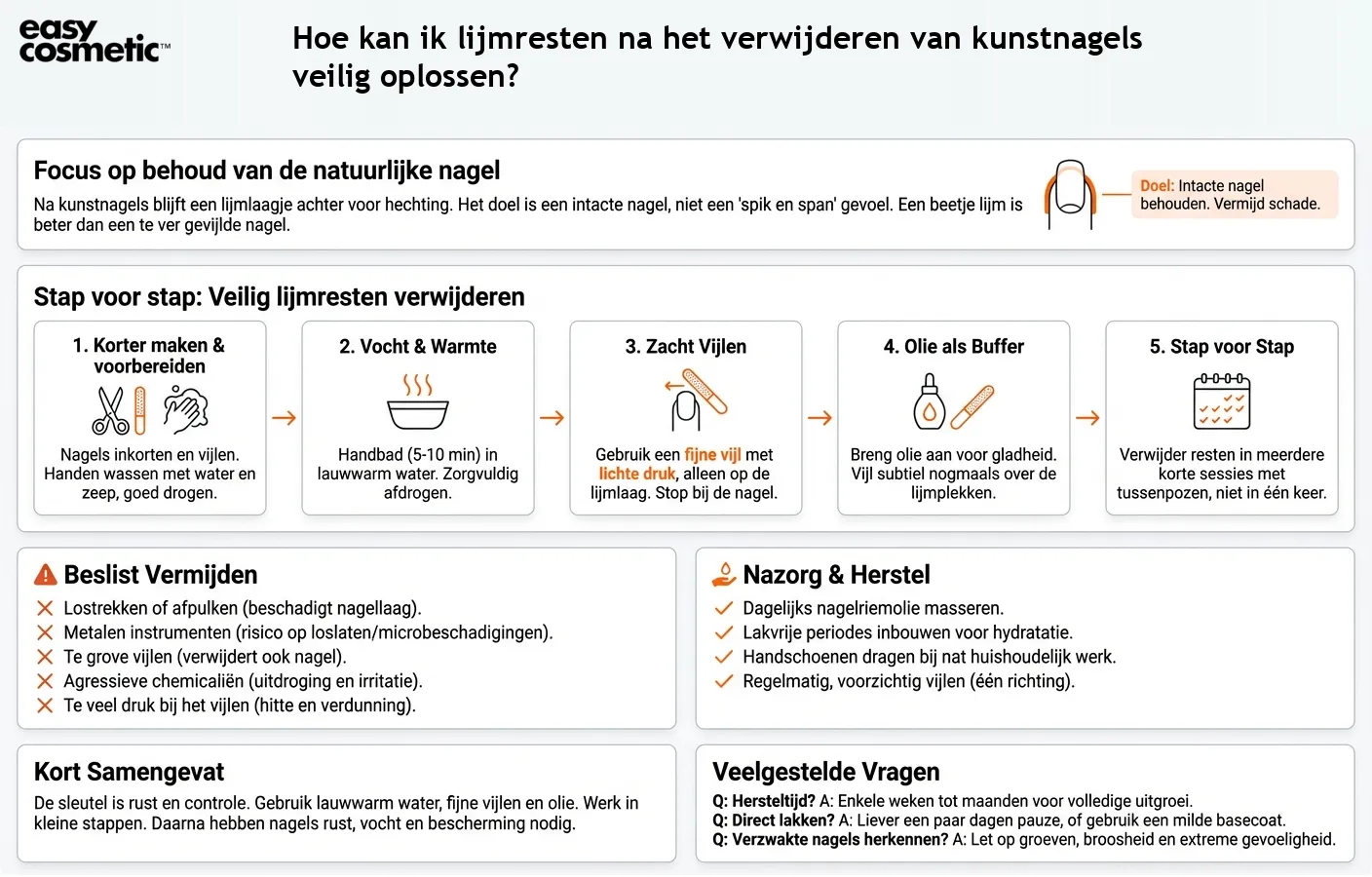 Hoe kan ik lijmresten na het verwijderen van kunstnagels veilig oplossen?