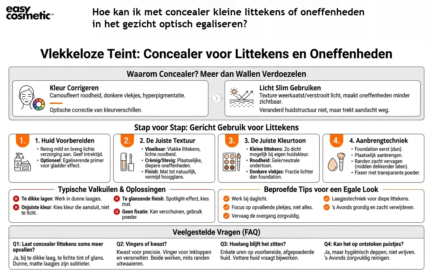 Hoe kan ik met concealer kleine littekens of oneffenheden in het gezicht optisch egaliseren?