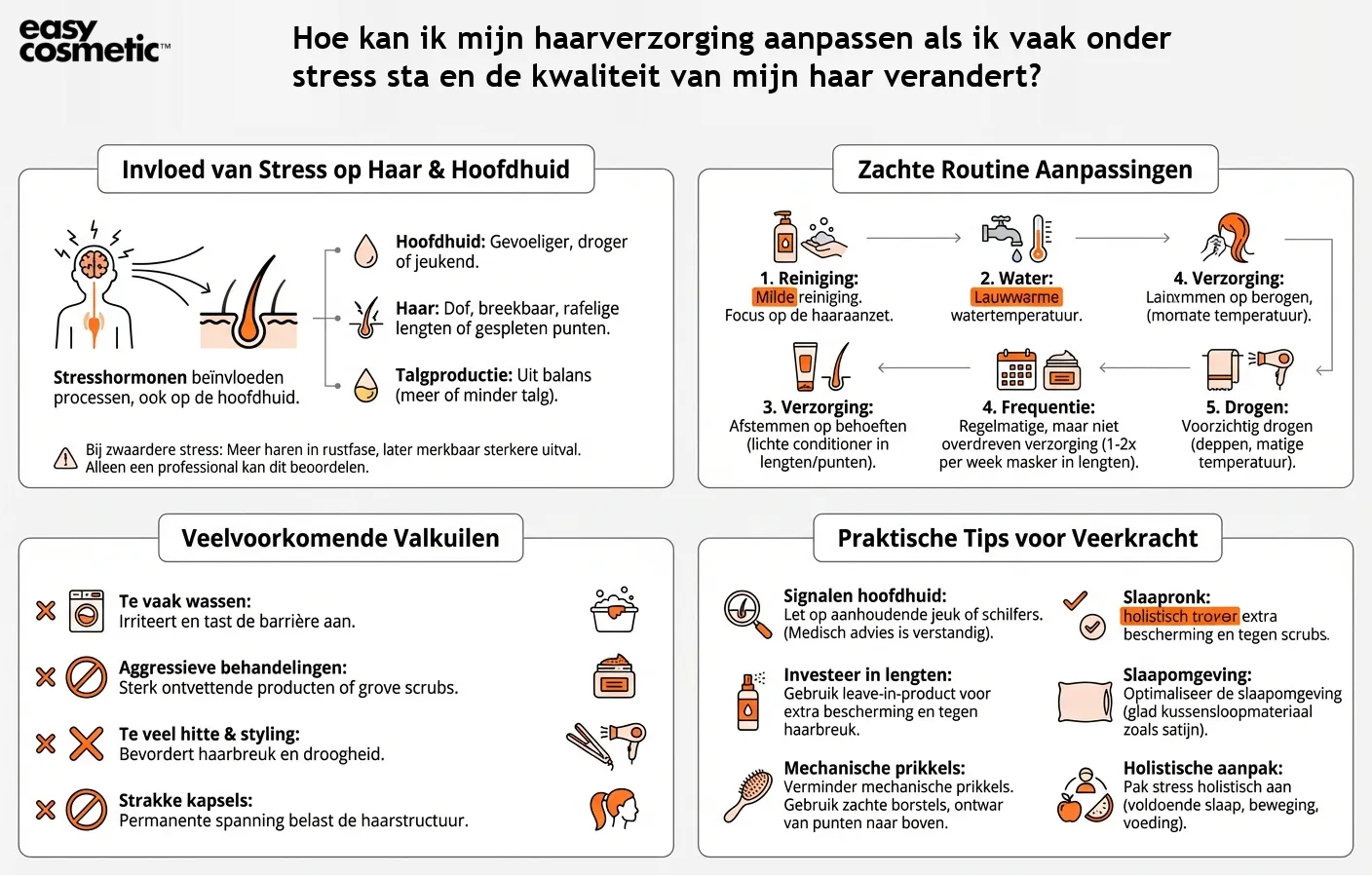 Hoe kan ik mijn haarverzorging aanpassen als ik vaak onder stress sta en de kwaliteit van mijn haar verandert?