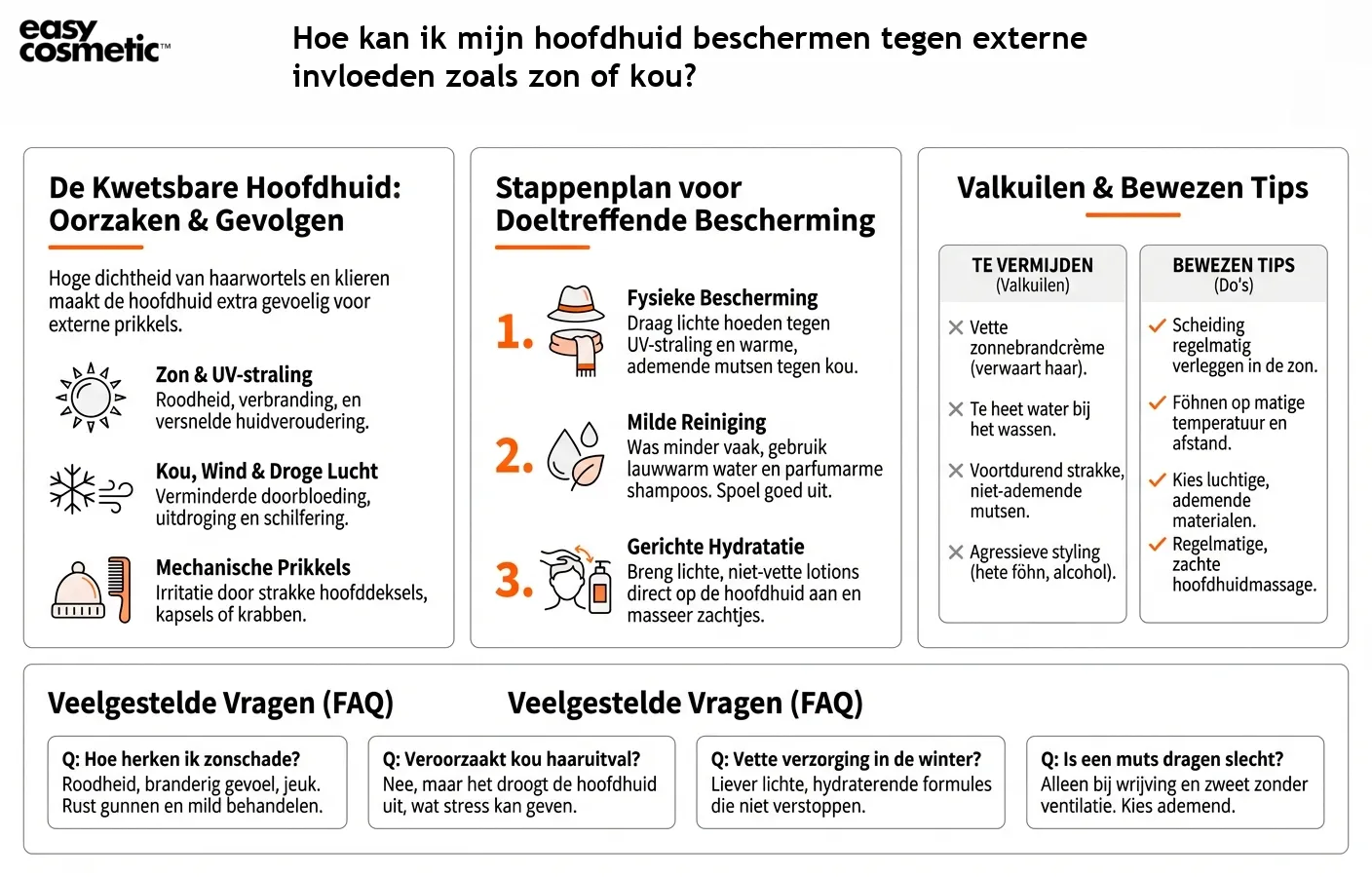 Hoe kan ik mijn hoofdhuid beschermen tegen externe invloeden zoals zon of kou?