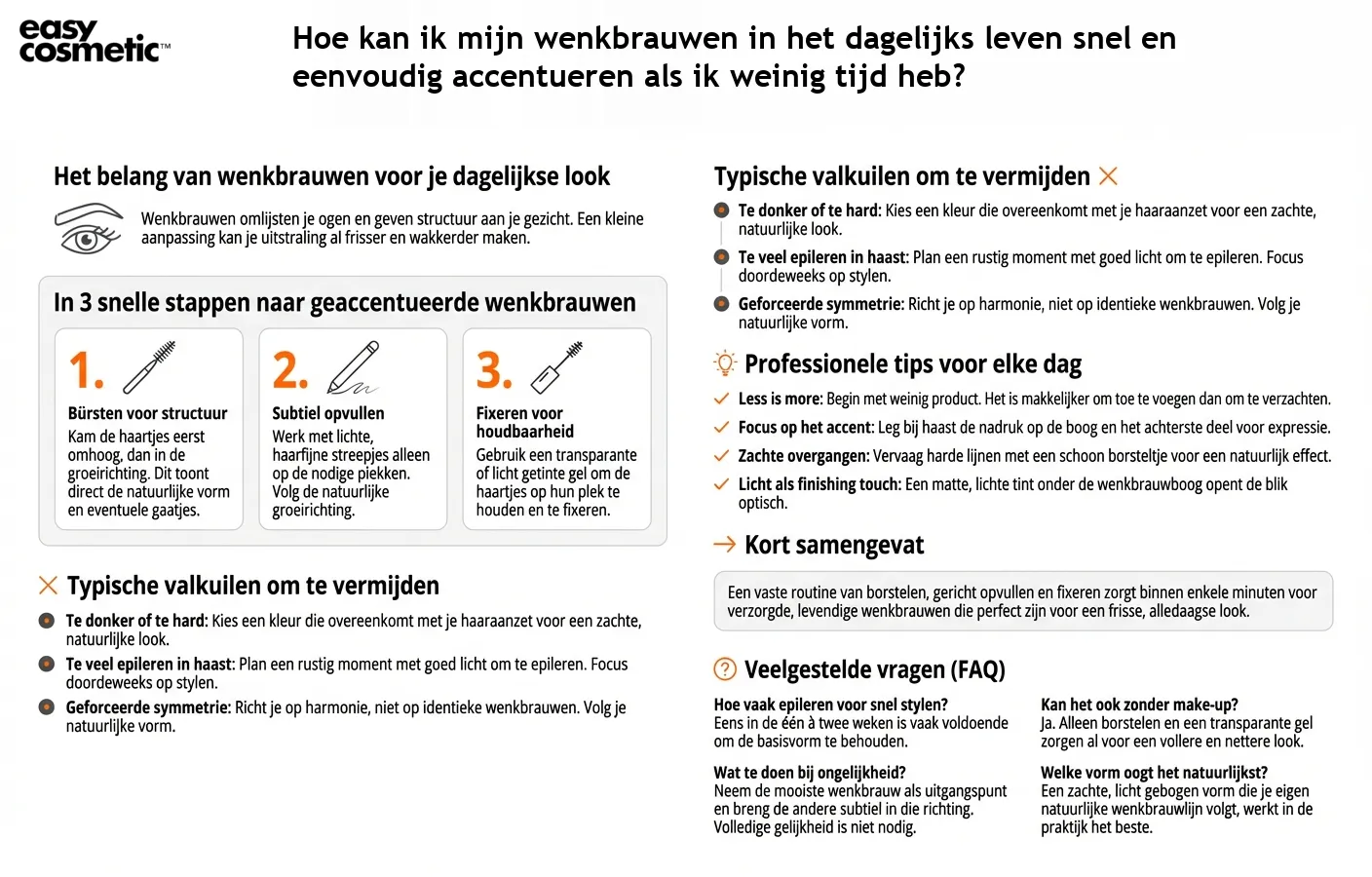 Hoe kan ik mijn wenkbrauwen in het dagelijks leven snel en eenvoudig accentueren als ik weinig tijd heb?