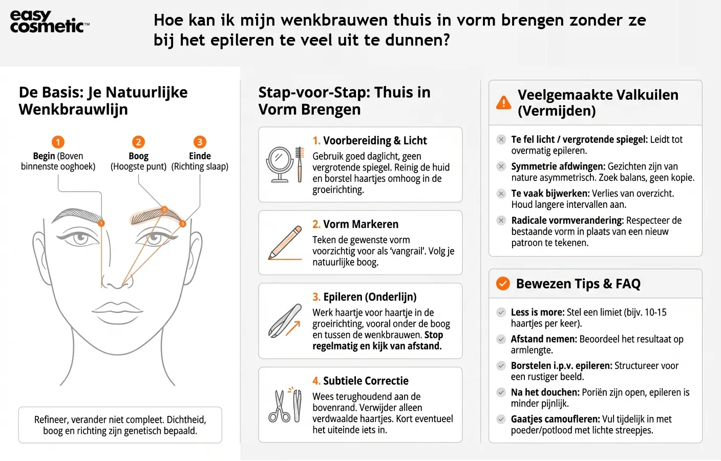 Hoe kan ik mijn wenkbrauwen thuis in vorm brengen zonder ze bij het epileren te veel uit te dunnen?