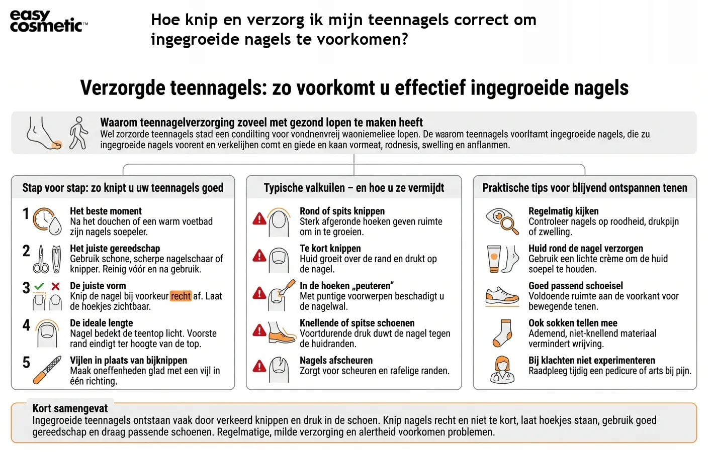 Hoe knip en verzorg ik mijn teennagels correct om ingegroeide nagels te voorkomen?