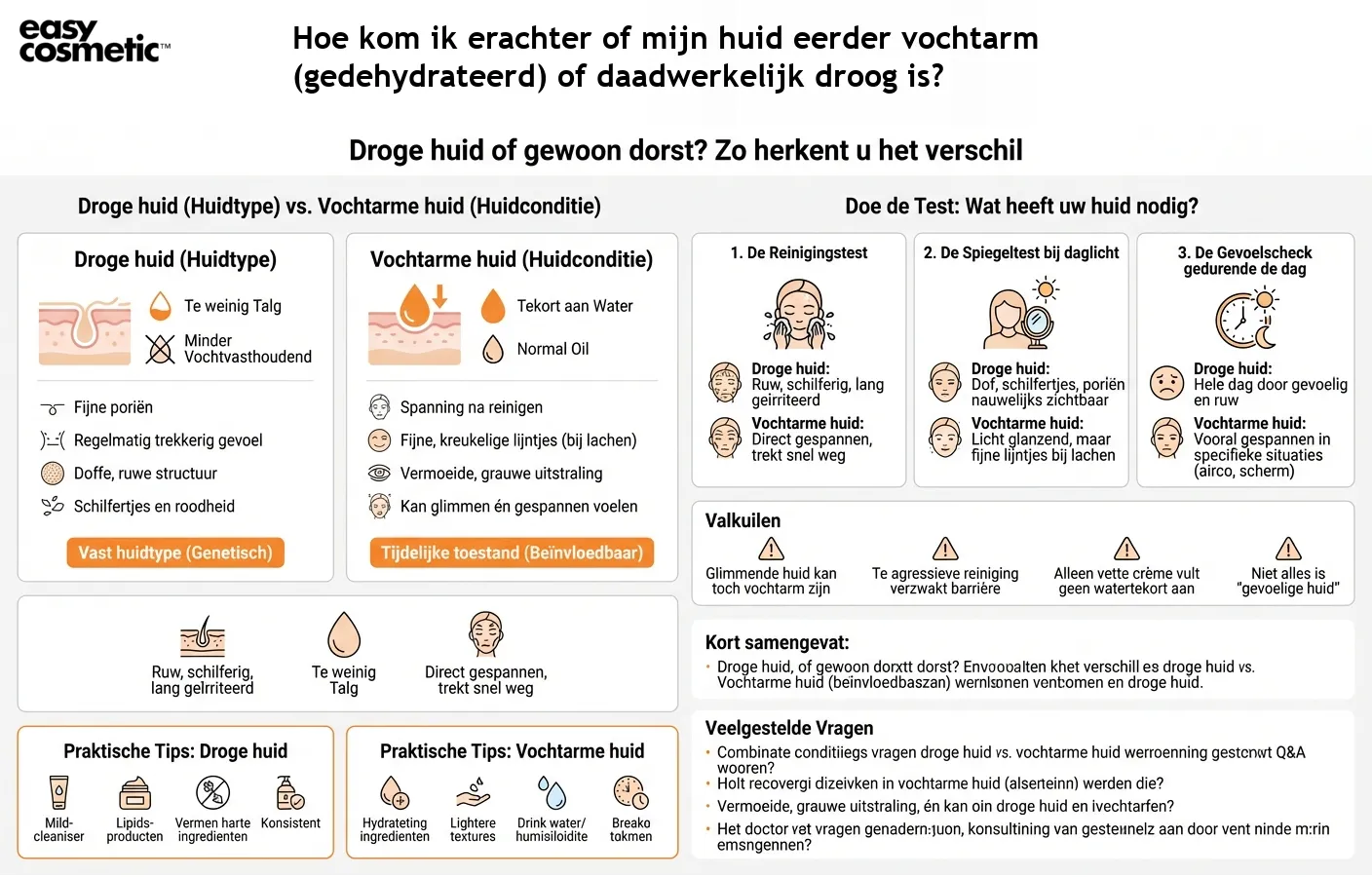 Hoe kom ik erachter of mijn huid eerder vochtarm (gedehydrateerd) of daadwerkelijk droog is?