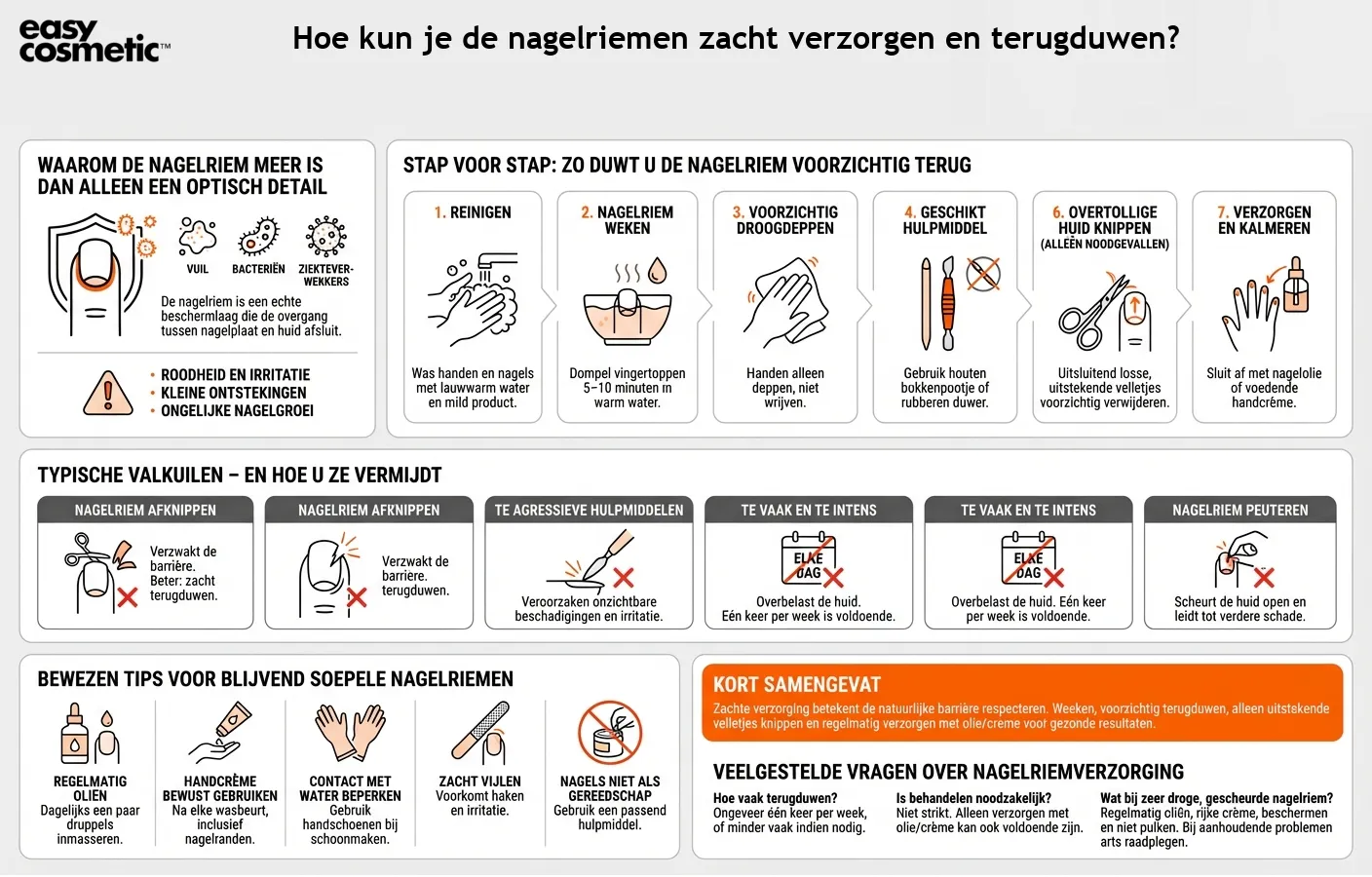 Hoe kun je de nagelriemen zacht verzorgen en terugduwen?