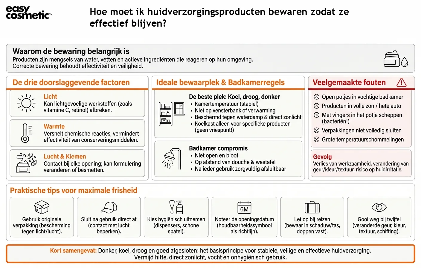 Hoe moet ik huidverzorgingsproducten bewaren zodat ze effectief blijven?