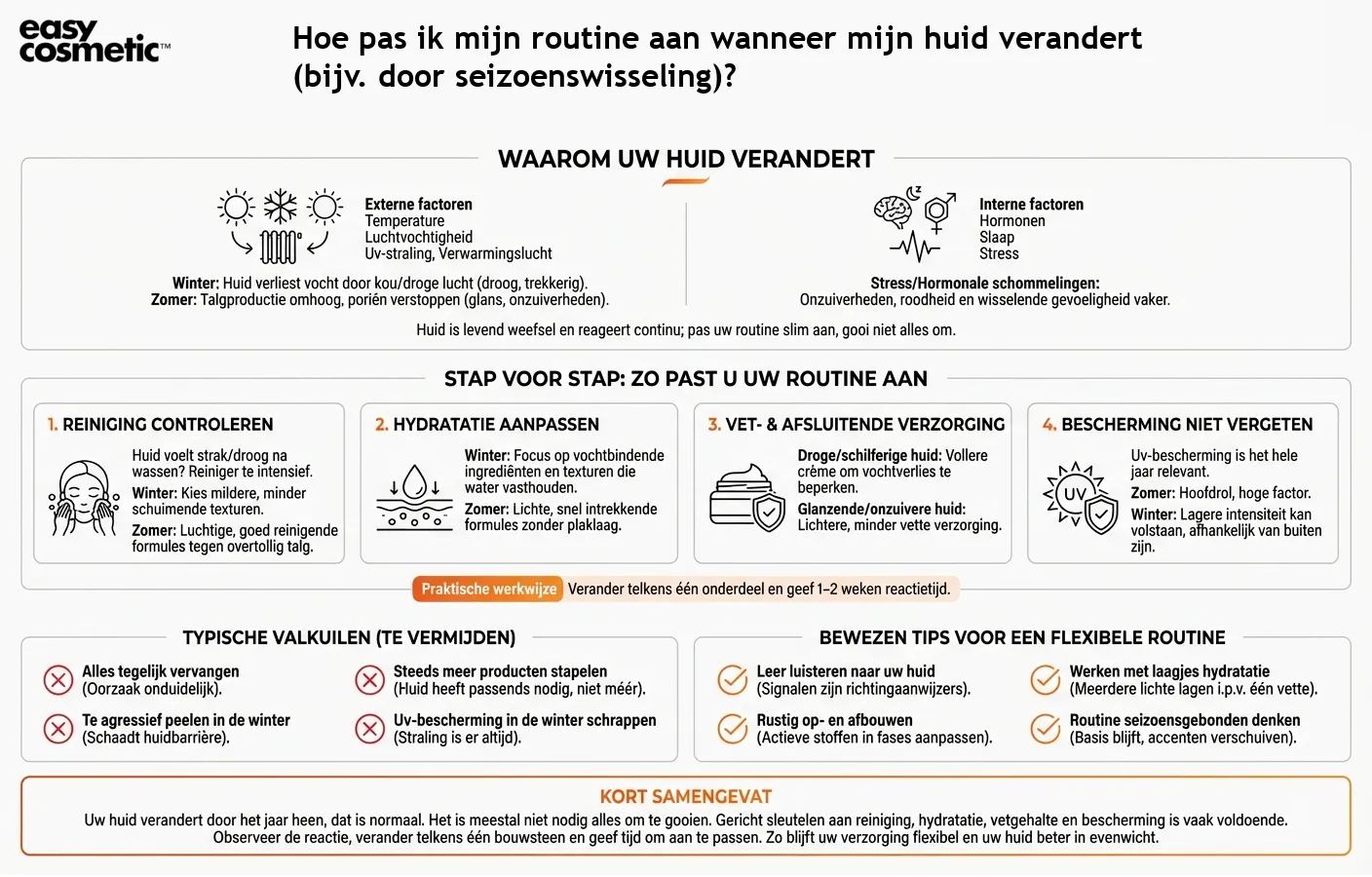 Hoe pas ik mijn routine aan wanneer mijn huid verandert (bijv. door seizoenswisseling)?