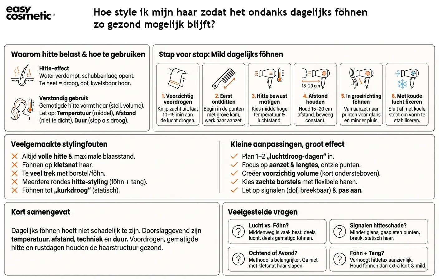 Hoe style ik mijn haar zodat het ondanks dagelijks föhnen zo gezond mogelijk blijft?