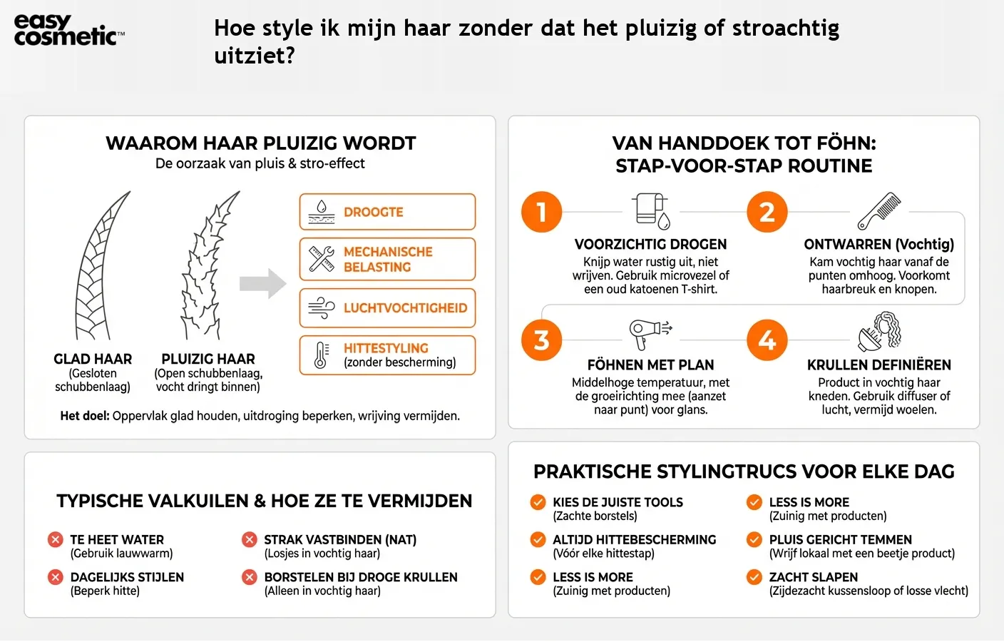 Hoe style ik mijn haar zonder dat het pluizig of stroachtig uitziet?