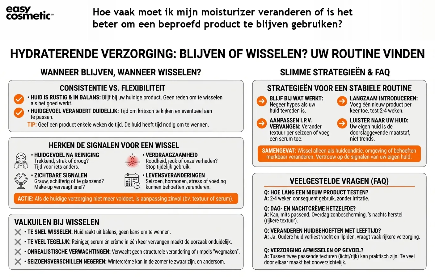 Hoe vaak moet ik mijn moisturizer veranderen of is het beter om een beproefd product te blijven gebruiken?
