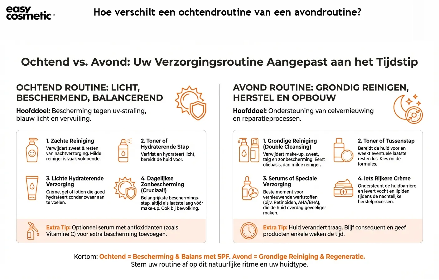 Hoe verschilt een ochtendroutine van een avondroutine?