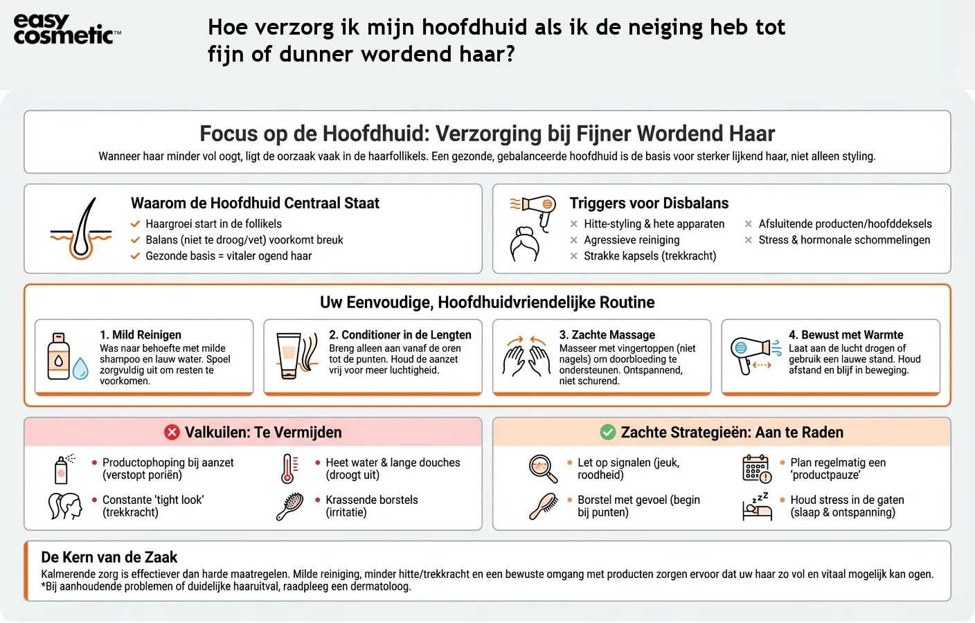 Hoe verzorg ik mijn hoofdhuid als ik de neiging heb tot fijn of dunner wordend haar?