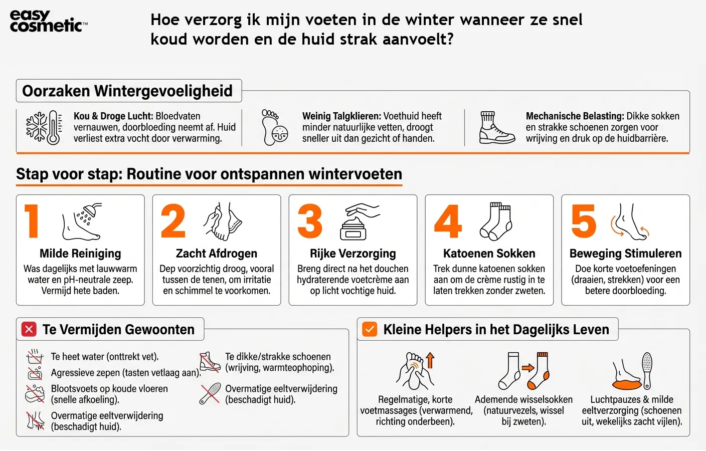 Hoe verzorg ik mijn voeten in de winter wanneer ze snel koud worden en de huid strak aanvoelt?
