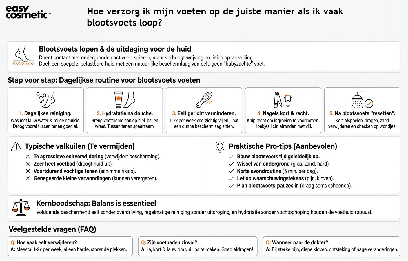 Hoe verzorg ik mijn voeten op de juiste manier als ik vaak blootsvoets loop?
