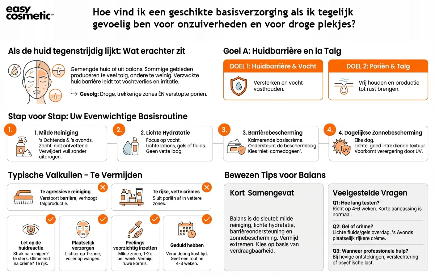 Hoe vind ik een geschikte basisverzorging als ik tegelijk gevoelig ben voor onzuiverheden en voor droge plekjes?