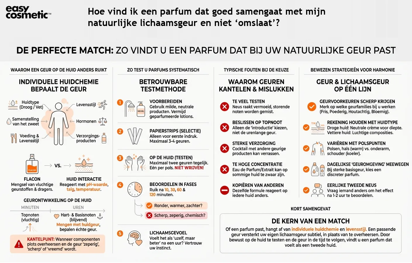 Hoe vind ik een parfum dat goed samengaat met mijn natuurlijke lichaamsgeur en niet ‘omslaat’?