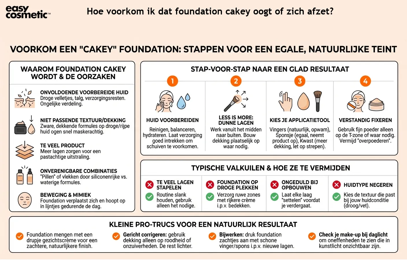 Hoe voorkom ik dat foundation cakey oogt of zich afzet?